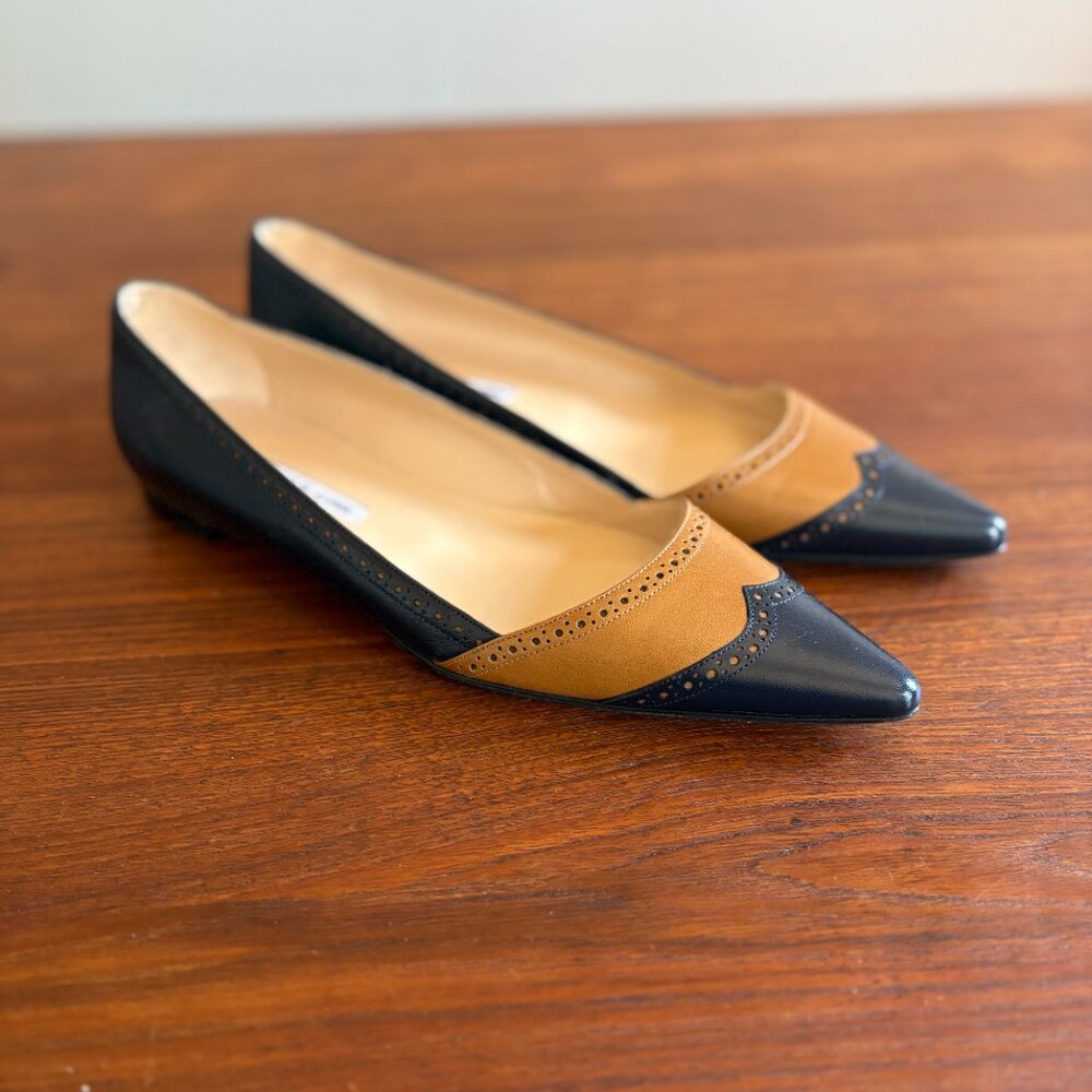 Manolo Blahnik Navy Leather Ballet Flats, New, Never Worn!  size 39